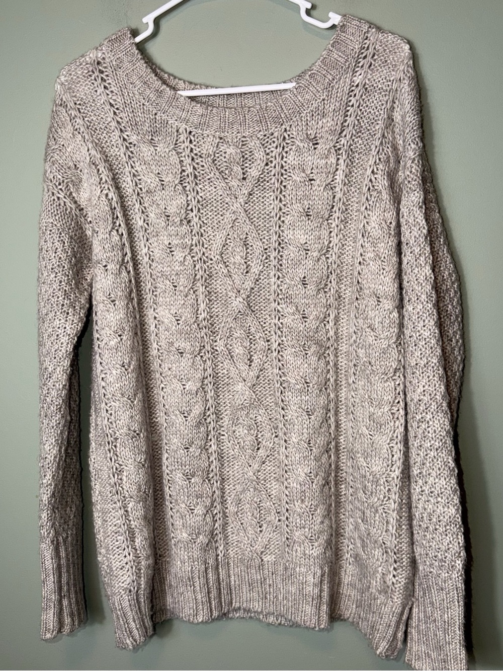 if it were me Women’s Cable Knit Scoop Neck Sweater Taupe Medium Wool Blend